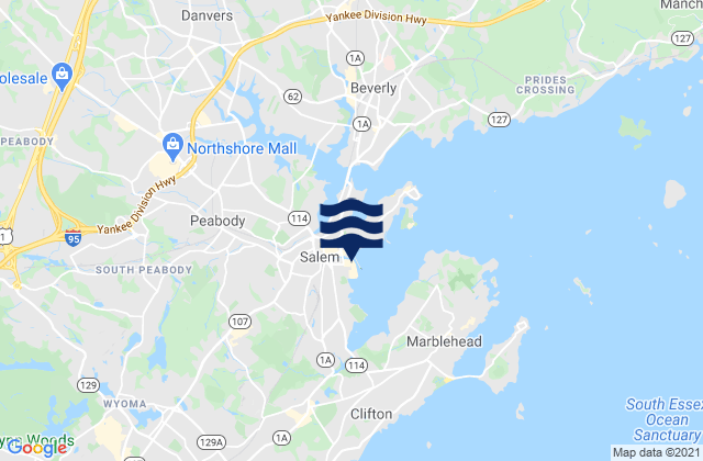 Mapa da tábua de marés em Salem, United States
