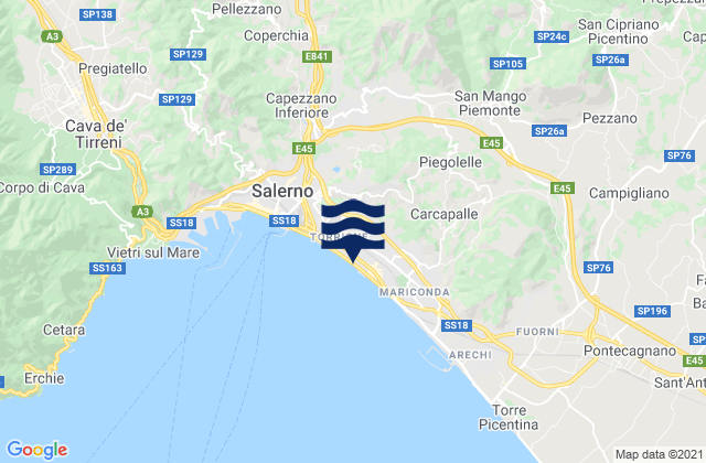 Mapa da tábua de marés em Salerno, Italy