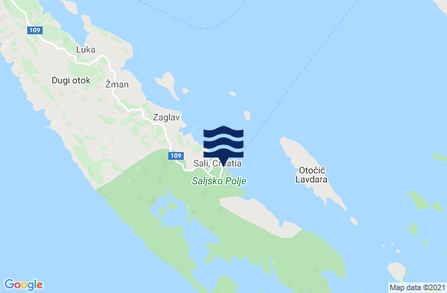 Mapa da tábua de marés em Sali, Croatia