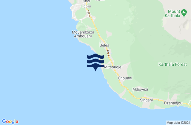 Mapa da tábua de marés em Salimani, Comoros