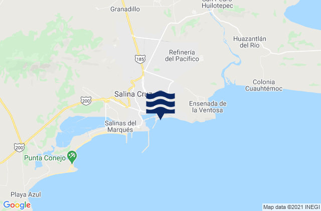 Mapa da tábua de marés em Salina Cruz, Mexico