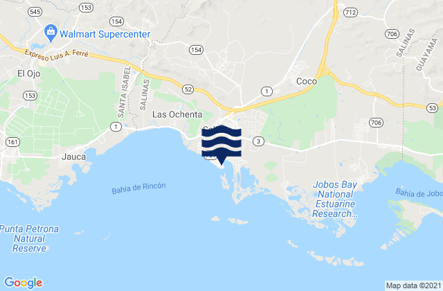 Mapa da tábua de marés em Salinas Barrio-Pueblo, Puerto Rico