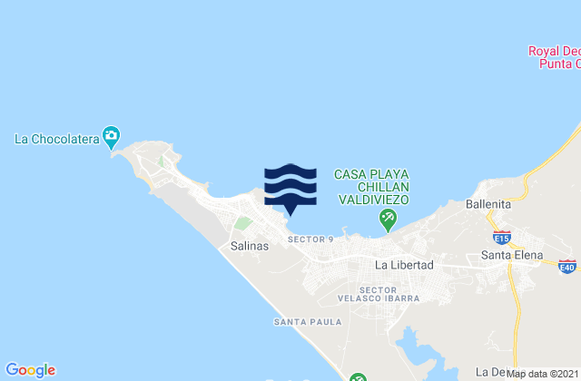 Mapa da tábua de marés em Salinas, Ecuador