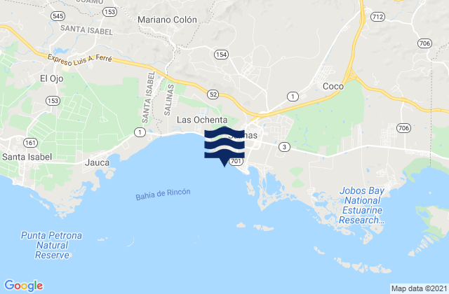 Mapa da tábua de marés em Salinas, Puerto Rico