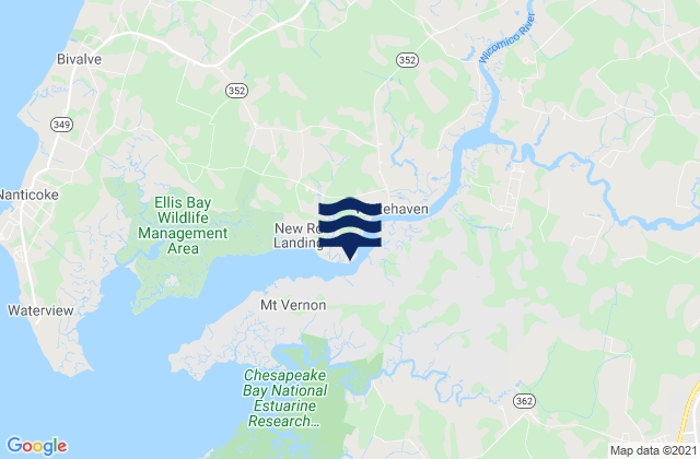 Mapa da tábua de marés em Salisbury 2 miles below, United States