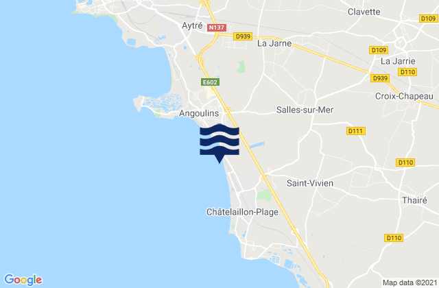Mapa da tábua de marés em Salles-sur-Mer, France