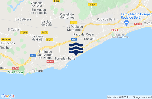 Mapa da tábua de marés em Salomó, Spain