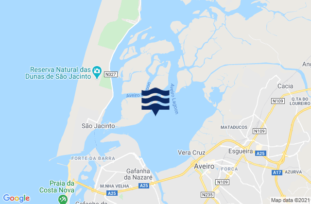 Mapa da tábua de marés em Salreu, Portugal