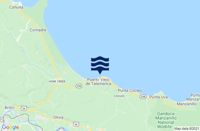 Mapa da tábua de marés em Salsa Brava, Costa Rica