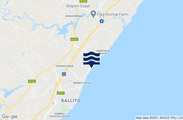Mapa da tábua de marés em Salt Rock, South Africa