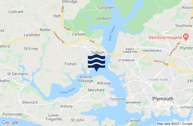 Mapa da tábua de marés em Saltash, United Kingdom
