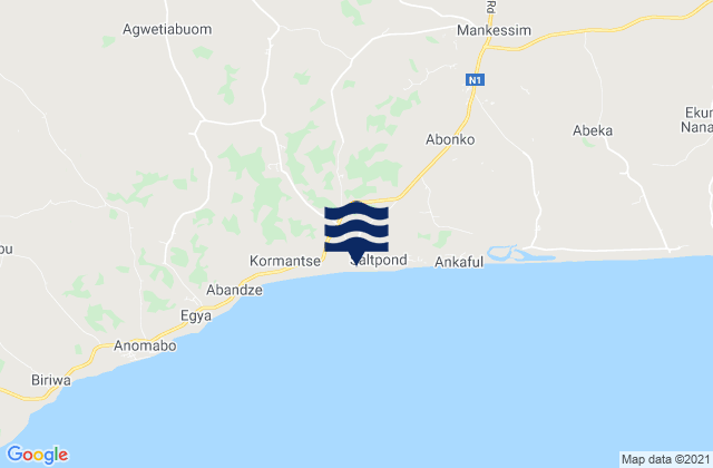 Mapa da tábua de marés em Saltpond, Ghana