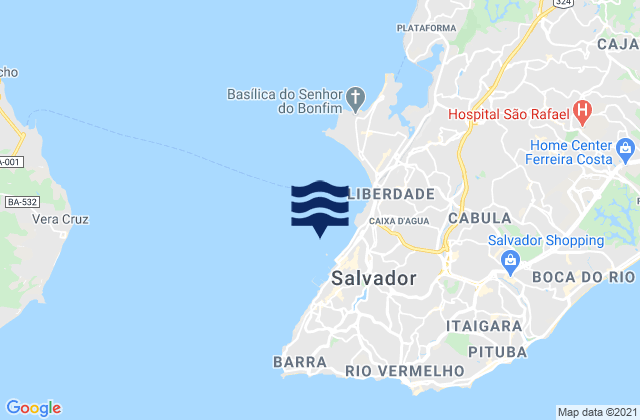 Mapa da tábua de marés em Salvador, Brazil