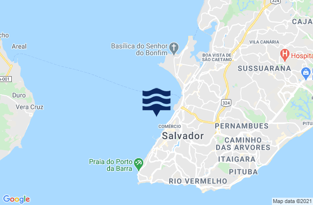 Mapa da tábua de marés em Salvador, Brazil