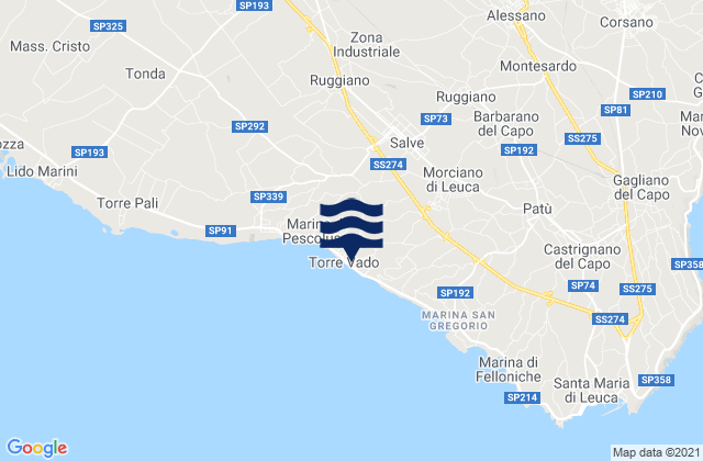 Mapa da tábua de marés em Salve, Italy