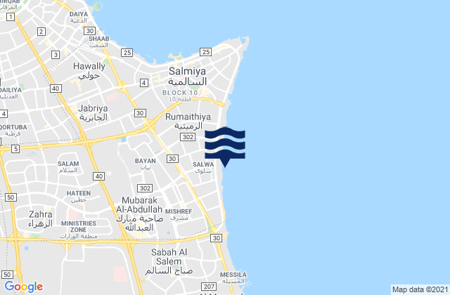 Mapa da tábua de marés em Salwá, Kuwait