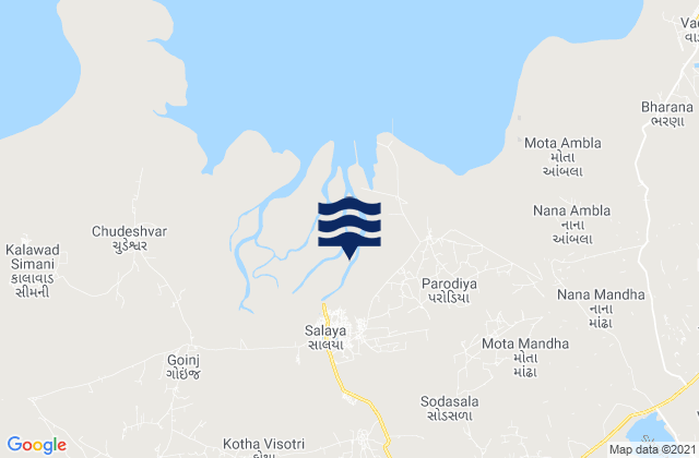 Mapa da tábua de marés em Salāya, India