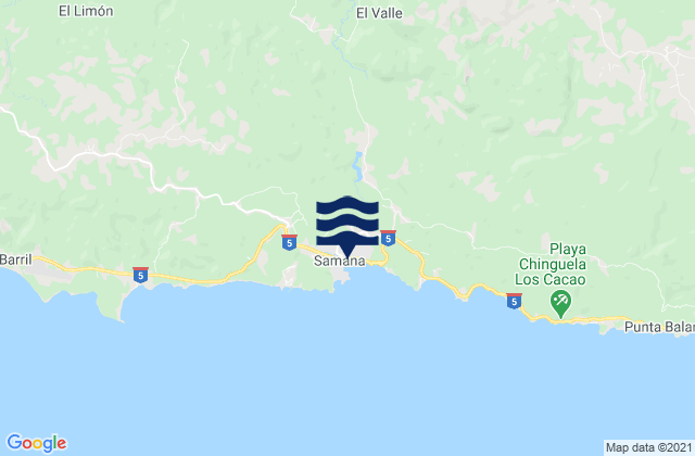 Mapa da tábua de marés em Samaná, Dominican Republic