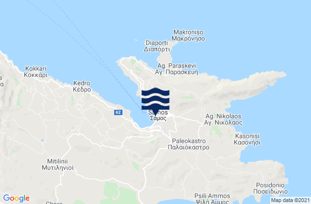 Mapa da tábua de marés em Samos, Greece