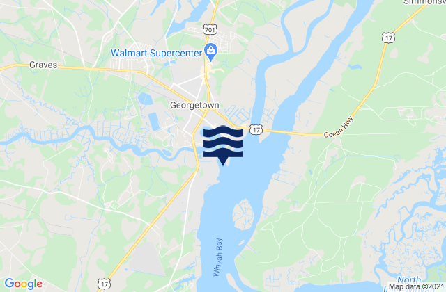Mapa da tábua de marés em Sampit River entrance, United States