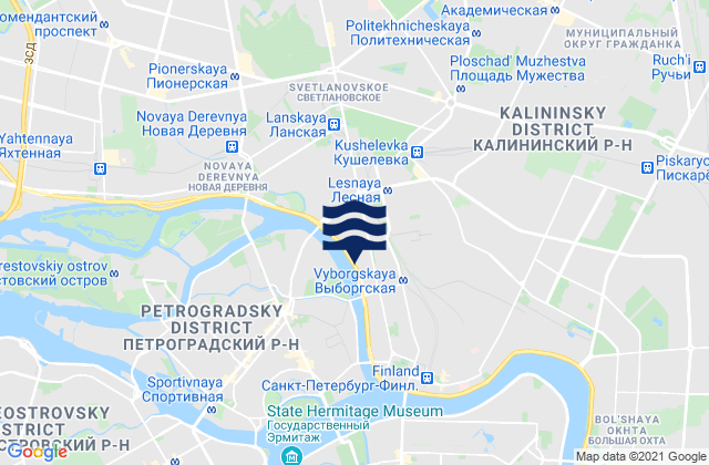 Mapa da tábua de marés em Sampsonievskiy, Russia