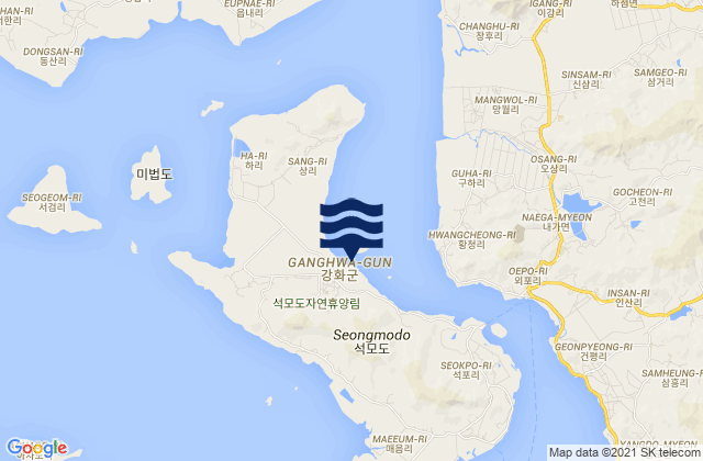 Mapa da tábua de marés em Samsan, South Korea