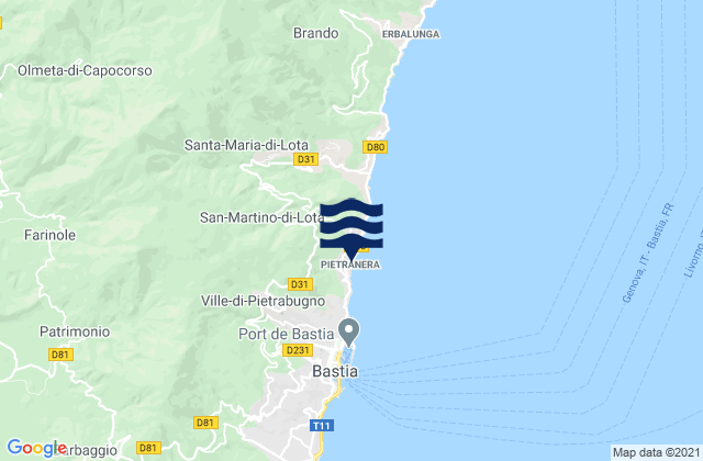 Mapa da tábua de marés em San-Martino-di-Lota, France