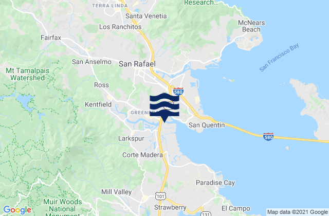 Mapa da tábua de marés em San Anselmo, United States