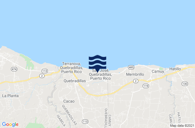 Mapa da tábua de marés em San Antonio Barrio, Puerto Rico