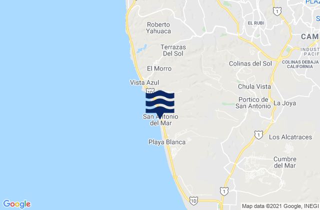 Mapa da tábua de marés em San Antonio Del Mar, Mexico
