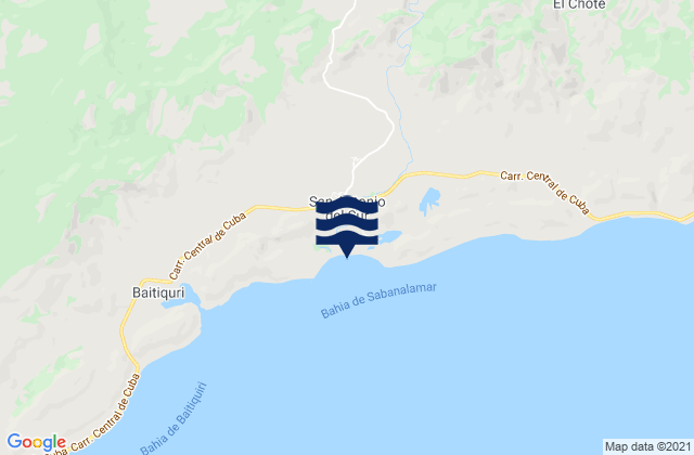 Mapa da tábua de marés em San Antonio Del Sur, Cuba