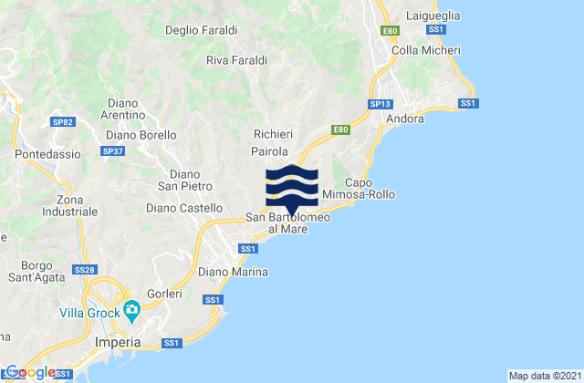 Mapa da tábua de marés em San Bartolomeo al Mare, Italy