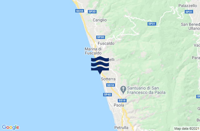 Mapa da tábua de marés em San Benedetto Ullano, Italy