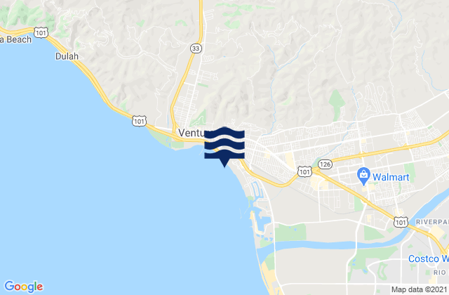 Mapa da tábua de marés em San Buenaventura State Beach, United States