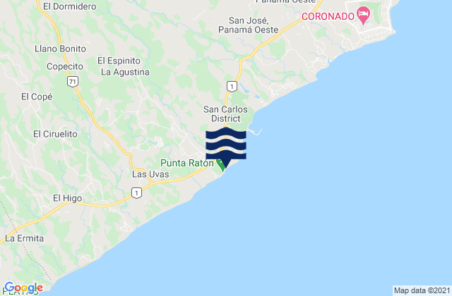 Mapa da tábua de marés em San Carlos, Panama