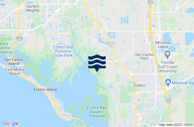 Mapa da tábua de marés em San Carlos Park, United States