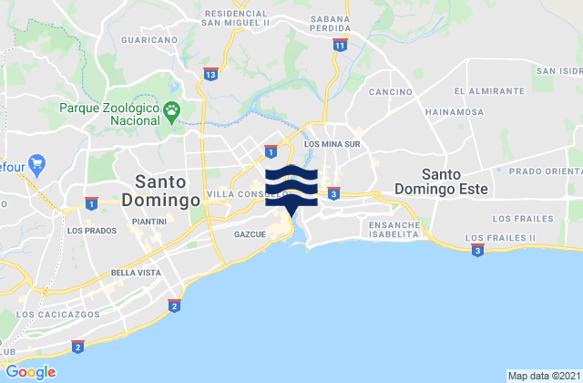 Mapa da tábua de marés em San Carlos, Dominican Republic