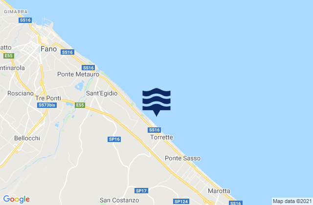 Mapa da tábua de marés em San Costanzo, Italy