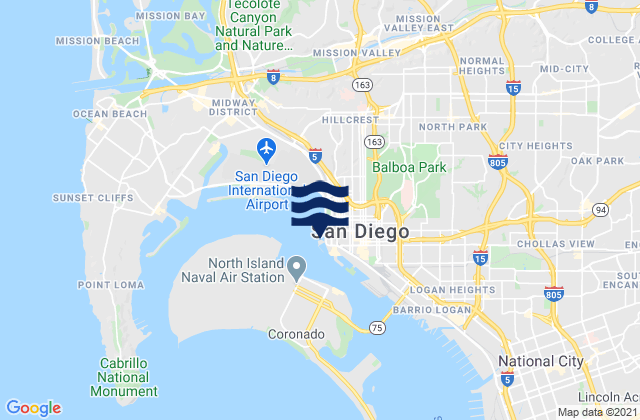Mapa da tábua de marés em San Diego (broadway), United States
