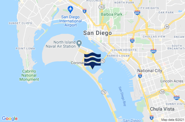 Mapa da tábua de marés em San Diego Bay Entrance, United States
