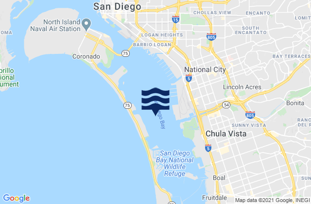 Mapa da tábua de marés em San Diego Bay, United States