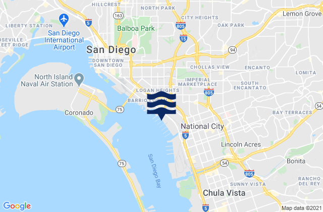 Mapa da tábua de marés em San Diego County, United States