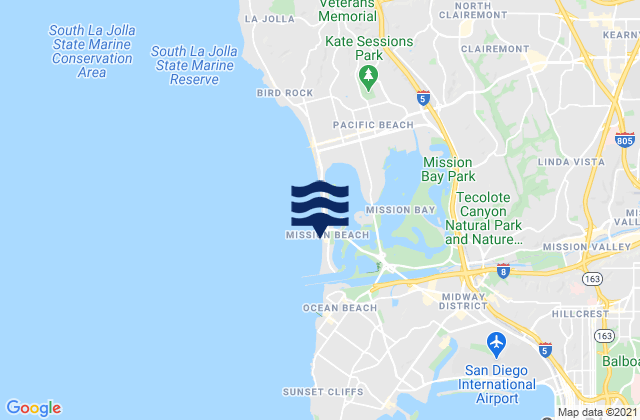Mapa da tábua de marés em San Diego Mission Beach, United States