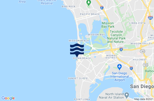 Mapa da tábua de marés em San Diego Ocean Beach Park, United States