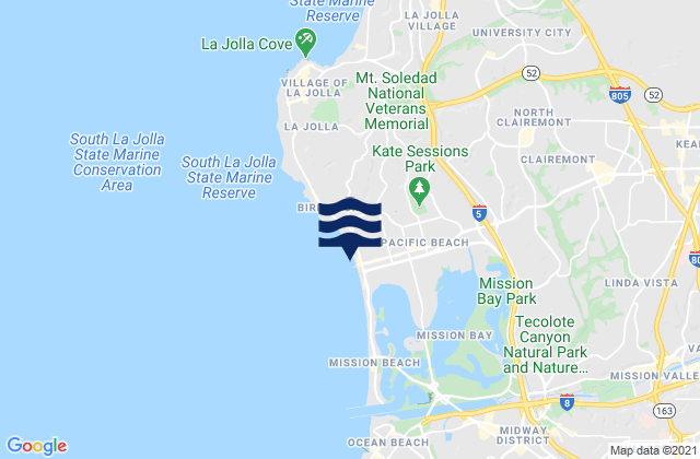 Mapa da tábua de marés em San Diego Pacific Beach, United States