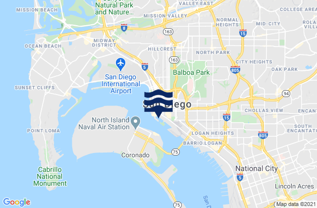 Mapa da tábua de marés em San Diego, United States