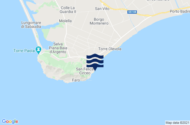 Mapa da tábua de marés em San Felice Circeo, Italy