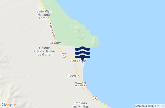 Mapa da tábua de marés em San Felipe, Mexico