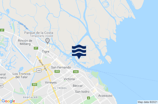 Mapa da tábua de marés em San Fernando, Argentina