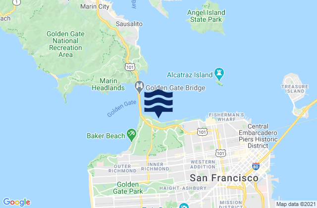 Mapa da tábua de marés em San Francisco (Golden Gate), United States